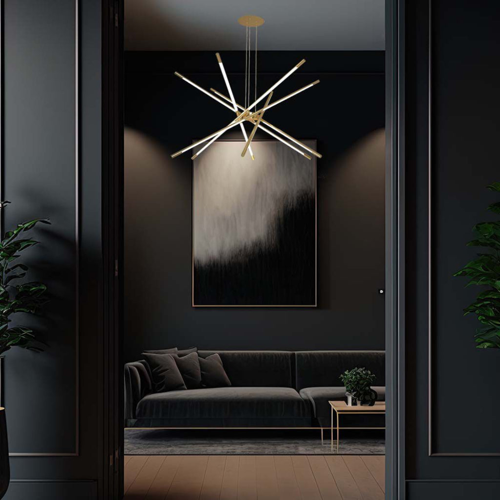 V-TAC Lampadario LED a Sospensione con 12 luci tabular 42W in Metallo Colore Oro Dimmerabile 3000K V-TAC Lampadario LED a Sospensione con 12 luci tabular 42W in Metallo Colore Oro Dimmerabile 3000K